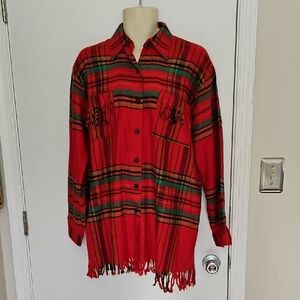Vintage NICHE Nilgun Derman Plaid Flannel Fringe Top Size XL
